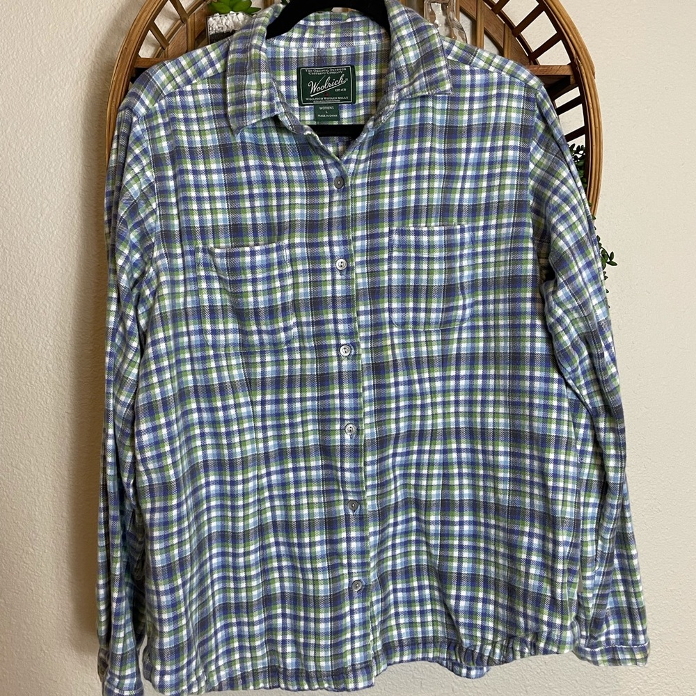 Woolrich button up flannel purple and green checkered - Picture 3 of 6